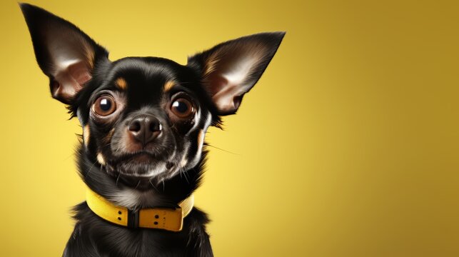 Chihuahua dog.Chihuahua dog portrait close up. Horizontal banner poster background. Copy space. Photo texture AI generated