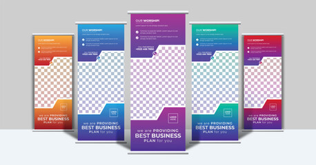5 color bundle of business roll up banner stand  design template with clean mockup  layout  2023.  X banner, dl flyer, pop up, pull up design for company marketing and advertising .