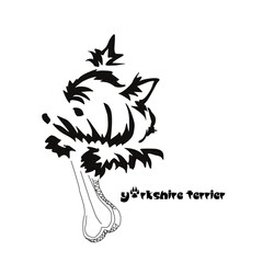 Logo of a small dog breed Yorkshire terrier. A dog chewing on a large bone. Animal Gestalt Design
