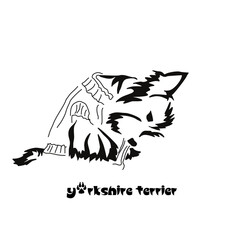 Logo of a small dog breed Yorkshire terrier. A dog chewing on a large bone. Animal Gestalt Design