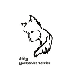 Logo of a small dog breed Yorkshire terrier. Proudly sitting dog. Animal Gestalt Design