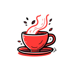 Hot Tea vector icon in minimalistic, black and red line work, japan web