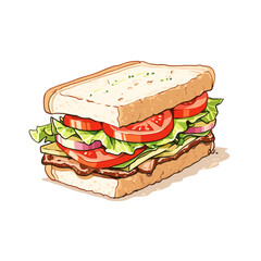 BBQ Sandwich vector icon in minimalistic, black and red line work, japan web