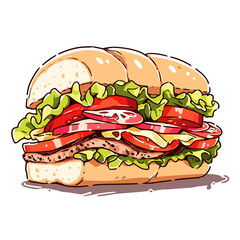 BBQ Sandwich vector icon in minimalistic, black and red line work, japan web