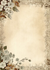 Lace embroidery vintage border background with flowers, Generative AI