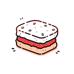 Ice cream sandwich vector icon in minimalistic, black and red line work, japan web