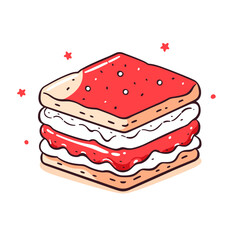 Ice cream sandwich vector icon in minimalistic, black and red line work, japan web