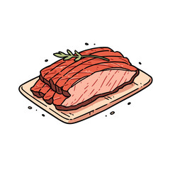 BBQ Brisket vector icon in minimalistic, black and red line work, japan web