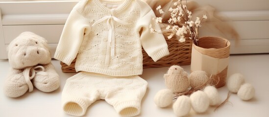 newborn baby clothes cozy knitted booties and jumper adorable accessories natural colors and materials