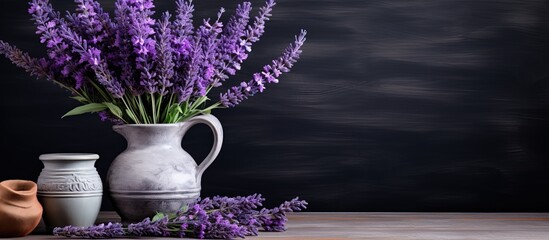 Lavender bouquet in Provence interior against black wall