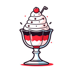 Sundae Cup vector icon in minimalistic, black and red line work, japan web