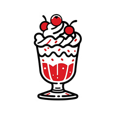 Sundae Cup vector icon in minimalistic, black and red line work, japan web