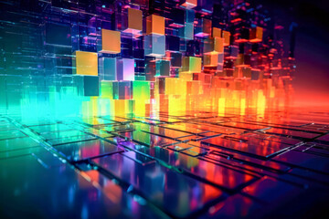 abstract colorful  bright neon cube and glowing block background