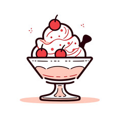 Ice cream bowl vector icon in minimalistic, black and red line work, japan web