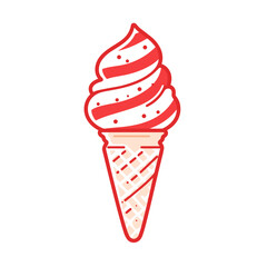 Soft serve ice cream vector icon in minimalistic, black and red line work, japan web