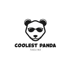 Friendly panda logo icon template. Happy white bear brand identity emblem. cool animal head smile sign. Vector illustration.
