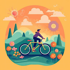 World bicycle day hand drawn flat illustration concept illustration, flat vector art, flat icon AI Generated