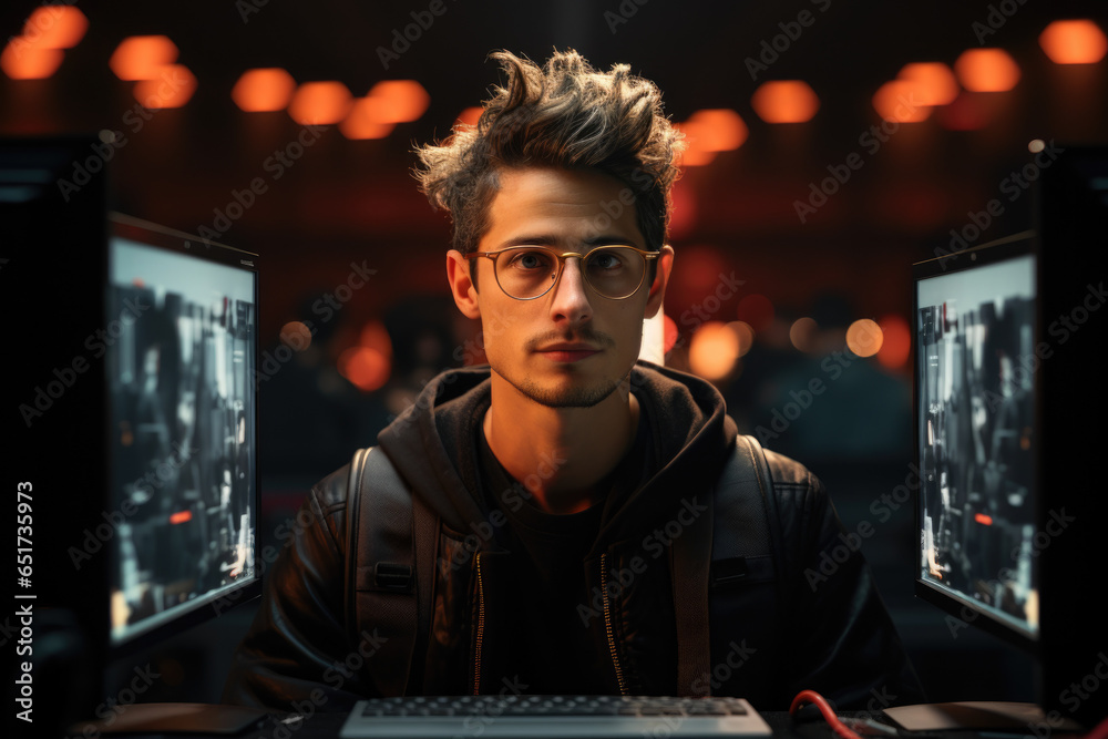 Poster a person creating and customizing their digital avatar for metaverse interactions. generative ai.