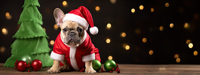 French Bulldog Christmas Party09.png - obrazy, fototapety, plakaty