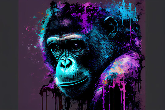 Beautiful monkey in purple til tones