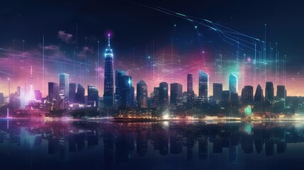 Obraz premium Modern smart city network interconnected, AI generated