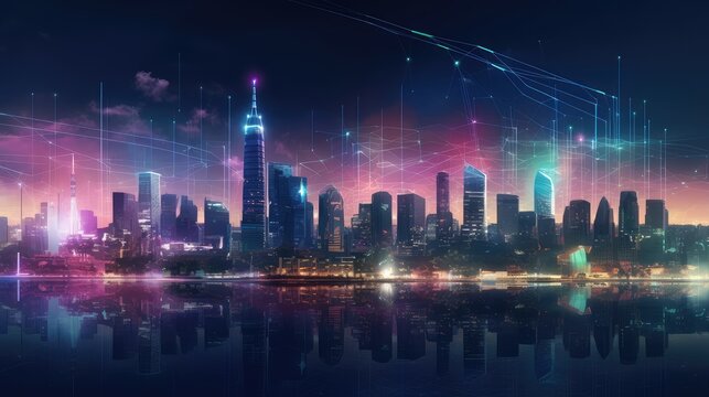 Modern smart city network interconnected, AI generated