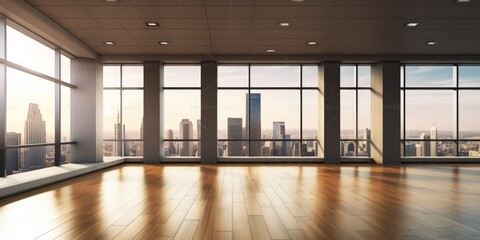 Empty interior view of modern metropolis through the window - Powered by Adobe