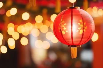 Tuinposter Festive hanging red lanterns, Chinese festival © evening_tao