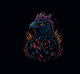 Obraz premium Brightly colored bird with feathers on a black ai genereated 