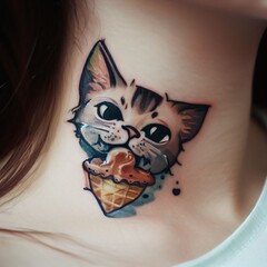 a tattoo of a cat eating ice cream