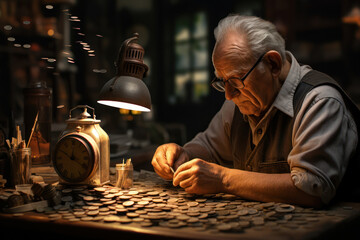 A concept of senior entrepreneurship, showing an elderly person starting a small business after retirement. Concept of pursuing dreams in later life. Generative Ai.