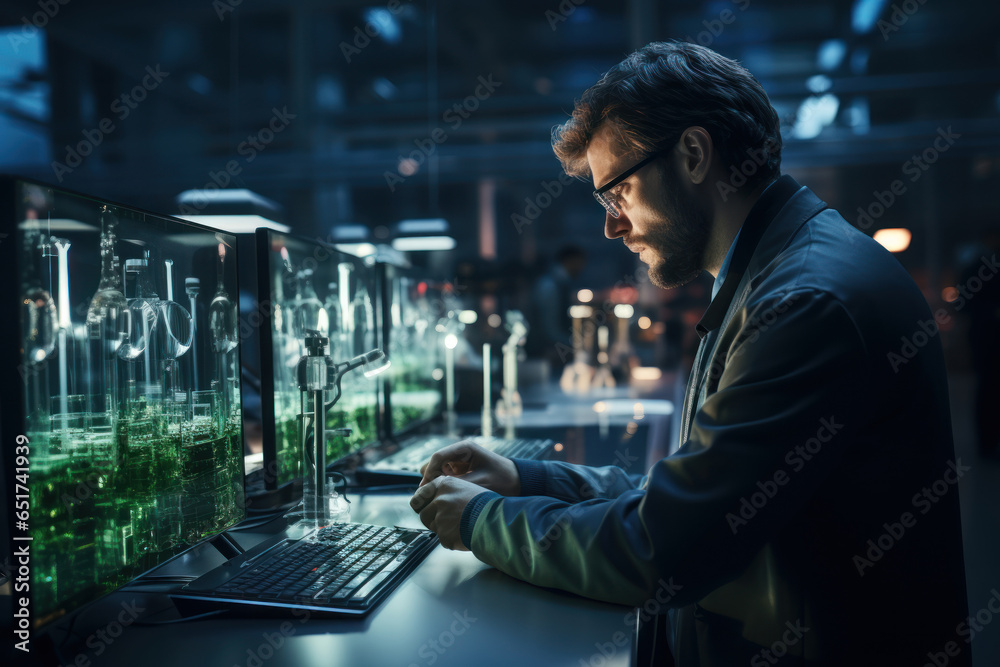 Poster a scientist in a lab developing innovative technologies for carbon capture and storage. generative a