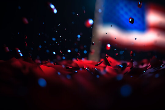 Red, Blue and white 3D Render Minimalist America flag bokeh background with minimalist symbol, Generative AI