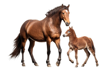 Horse and cute foal, cut out