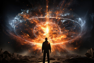 An artist's rendering of the Big Bang, symbolizing the birth of the universe and the expansion of space and time. Generative Ai.