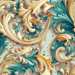 Natural embroidery fantasy rococo flowing seamless pattern, AI Generated