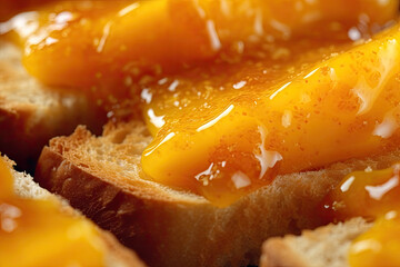mango toast, macro shot of a fresh breakfast with Dripping Honey, AI Generated