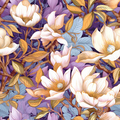 Magnolia blooms surrounded by intricate mehndi seamless pattern, AI Generated