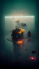 long exposure shot of Electric fog surrounding Neon lights in geometric formation under water level of an Iceland lake1000 rainbowcore 200 glowing with electric haze 800 phosphorescent fog 800 high 