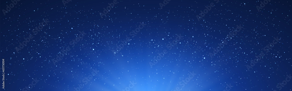 Wall mural stars sky. wide cosmic texture with rays. illuminated milky way. blue starry sky for poster, brochur