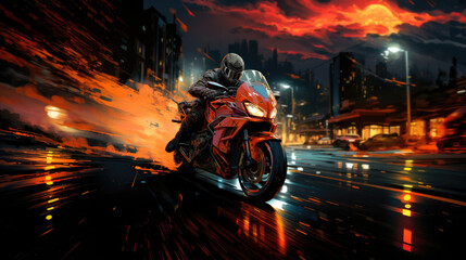 Anime Action Hero Riding Red Motorcycle