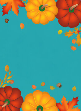 Autumn frame, fall theme background. Halloween and thanksgiving border.