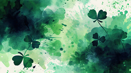 Green shamrock clovers watercolor style generative ai for banners