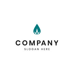 Vector water drop logo with green leaf