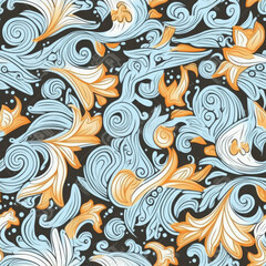 Sharp focused Illustrated floral seamless pattern, AI Generated