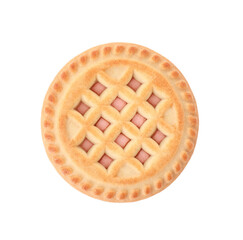 Tasty sandwich cookie with cream isolated on white, top view