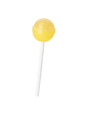 One sweet yellow lollipop isolated on white