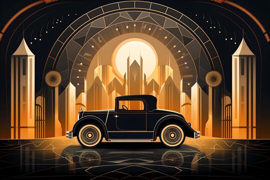Art Deco Elegance: Vintage Car Illustration