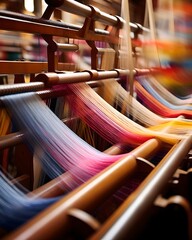 Colorful Threads: Textile Manufacturing Machinery - obrazy, fototapety, plakaty