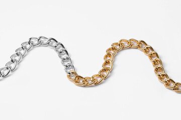 One metal chain isolated on white. Luxury jewelry